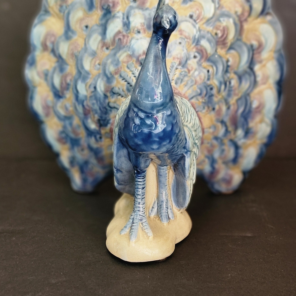 Madline Orginal California Colorful Ceramic Peacock Fantail Figurine